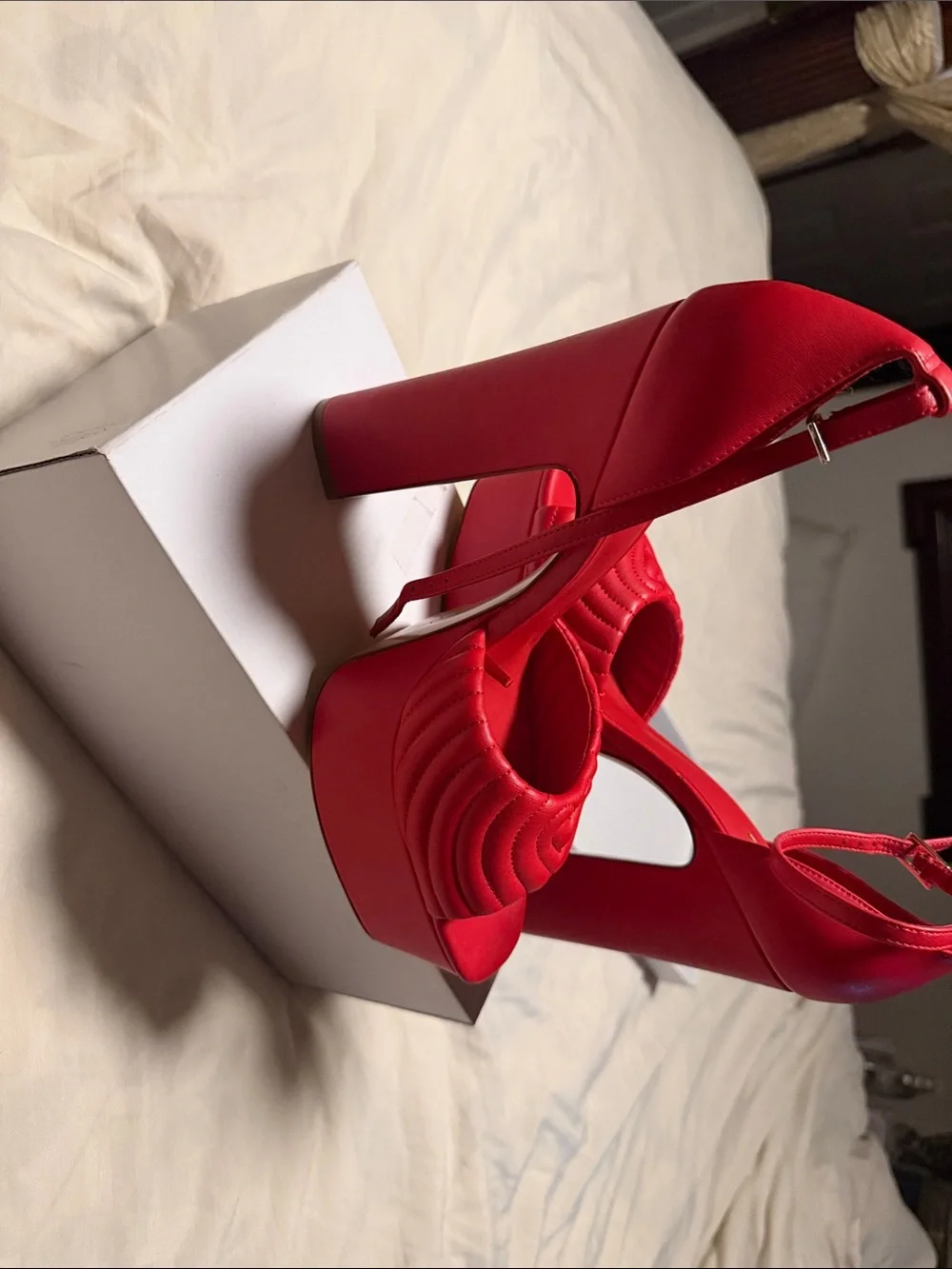 Aldo Red Quilted Platform Sandals with Ankle Strap